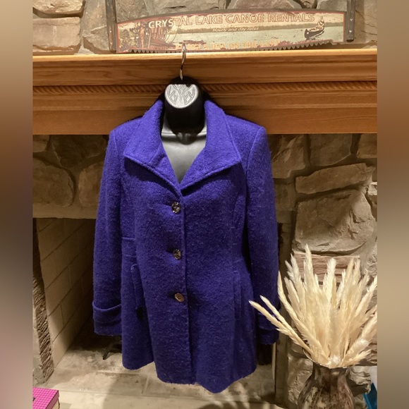 Kenneth Cole NEW York  Blue Textured Wool Button Up Coat Peacoat Size 8 - Picture 4 of 14